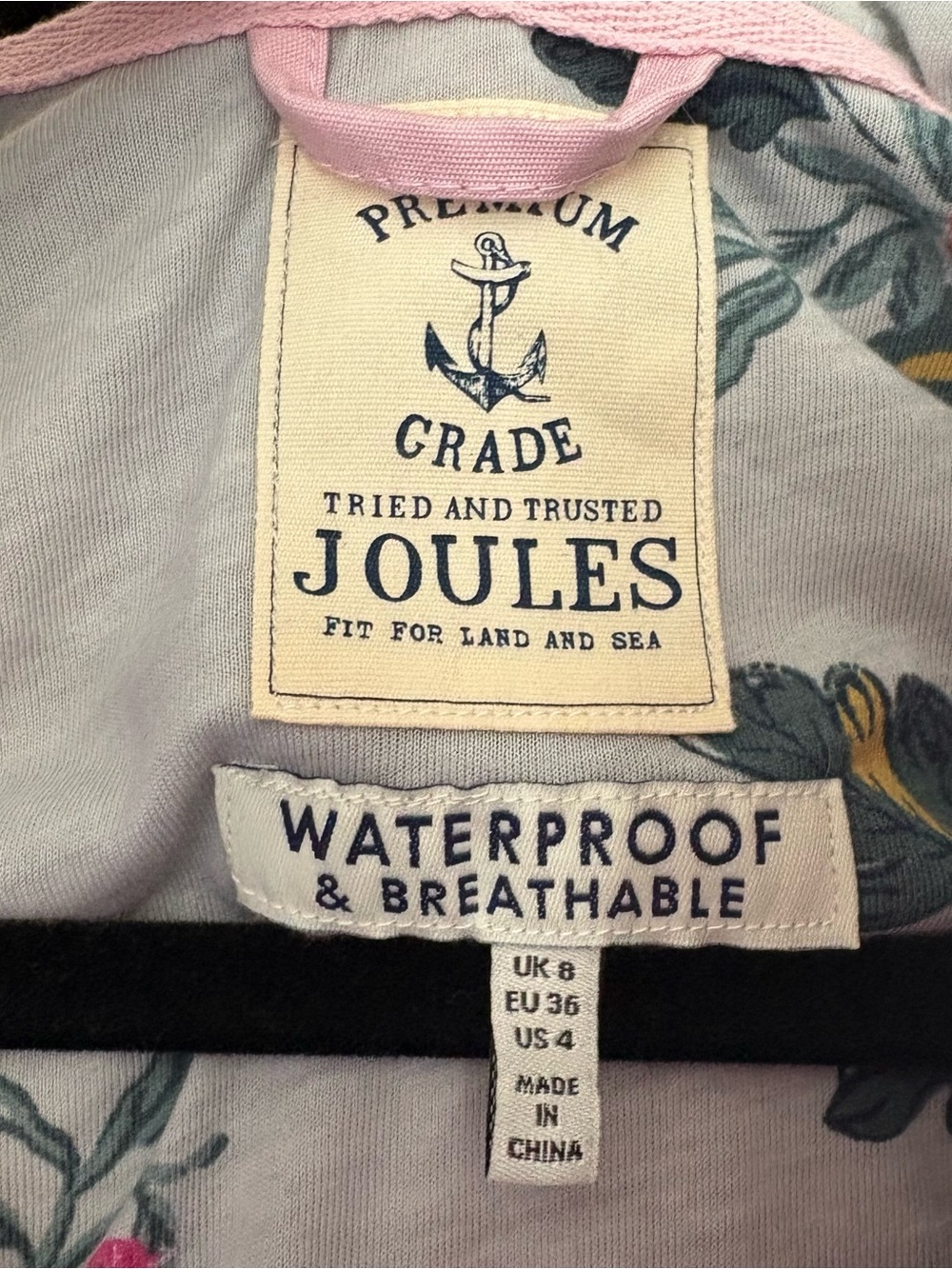 Joules Coast Waterproof Rain Jacket Hooded Floral Lined Lilac Pink: US 4 - Picture 4 of 12